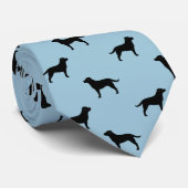 Zwart Labrador Retriever Silhouetten Patroon Blauw Stropdas (Opgerold)