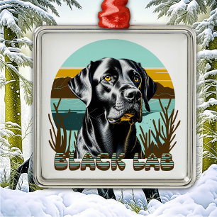 Zwart Labrador Retriever  Tekst Metalen Ornament