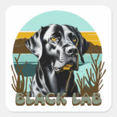Zwart Labrador Retriever Tekst Vierkante Sticker (Voorkant)