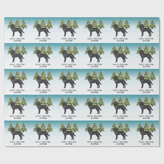 Zwart Labrador Retriever Winter Forest aangepaste  Cadeaupapier (Vlak)