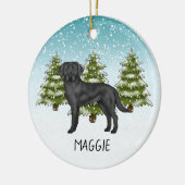 Zwart Labrador Retriever Winter Forest Aangepaste  Keramisch Ornament (Links)