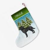Zwart Labrador Retriever Winter Forest Aangepaste  Kleine Kerstsok (Achterkant (Hangend))