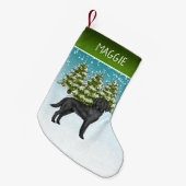 Zwart Labrador Retriever Winter Forest Aangepaste  Kleine Kerstsok (Voorkant (Hangend))