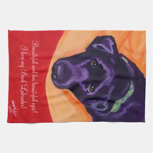 Zwart labrador schilderen theedoek (Horizontaal)