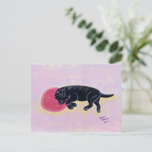 Zwart labrador slaapverf briefkaart (Staand voorkant)