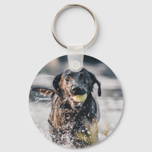 Zwart labrador speelt fets in water sleutelhanger