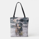 Zwart labrador speelt fets in water tote bag (Achterkant)