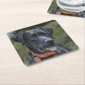 Zwart labrador Square Paper Onderzetter (Schuin)