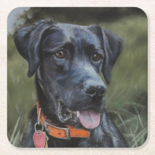 Zwart labrador Square Paper Onderzetter