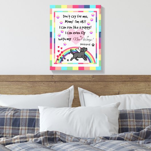 Zwart Labrador Trotting Rainbow Bridge kunst Canvas Afdruk (Insitu (Slaapkamer))