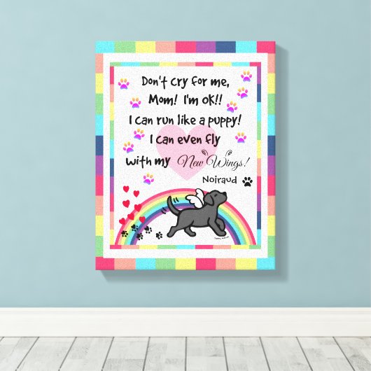 Zwart Labrador Trotting Rainbow Bridge kunst Canvas Afdruk (Insitu (Houten vloer))