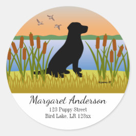 Zwart labrador vogel hond zonsondergang adres ronde sticker