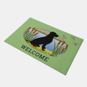 Zwart labrador vogel hond zonsondergang ovaal deurmat (Schuin)