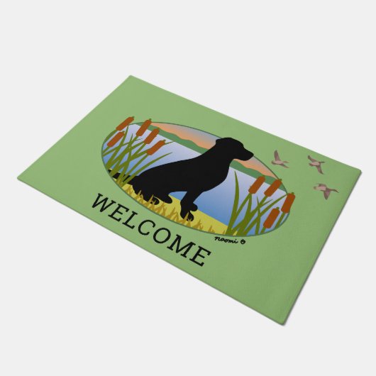 Zwart labrador vogel hond zonsondergang ovaal deurmat (Schuin)