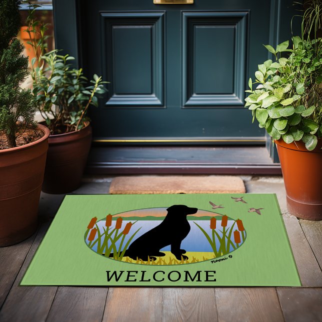 Zwart labrador vogel hond zonsondergang ovaal deurmat (Black Labrador Bird Dog Sunset Oval Doormat for Labrador Owners.  Personalized Gift Idea.)