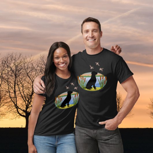 Zwart labrador vogel hond zonsondergang ovaal t-shirt