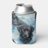 Zwart Labrador Zwem Patroon Blikjeskoeler (Blikje Voorkant)
