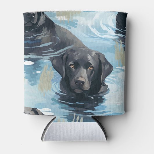 Zwart Labrador Zwem Patroon Blikjeskoeler (Voorkant)
