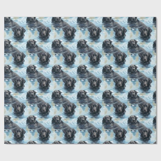 Zwart Labrador Zwem Patroon Cadeaupapier (Vlak)