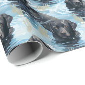 Zwart Labrador Zwem Patroon Cadeaupapier (Rol Hoek)