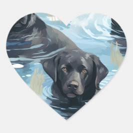Zwart Labrador Zwem Patroon Hart Sticker