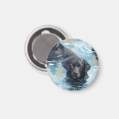 Zwart Labrador Zwem Patroon Magneet (Voorkant / Achterkant)