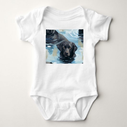 Zwart Labrador Zwem Patroon Romper (Voorkant)