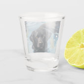 Zwart Labrador Zwem Patroon Shot Glas (Achterkant)