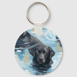 Zwart Labrador Zwem Patroon Sleutelhanger