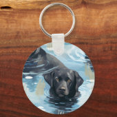 Zwart Labrador Zwem Patroon Sleutelhanger (Achterkant)