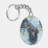 Zwart Labrador Zwem Patroon Sleutelhanger (Voorkant Links)