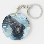 Zwart Labrador Zwem Patroon Sleutelhanger (Achterkant)