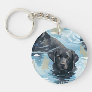 Zwart Labrador Zwem Patroon Sleutelhanger