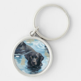 Zwart Labrador Zwem Patroon Sleutelhanger