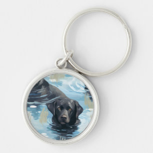 Zwart Labrador Zwem Patroon Sleutelhanger