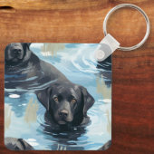 Zwart Labrador Zwem Patroon Sleutelhanger (Achterkant)