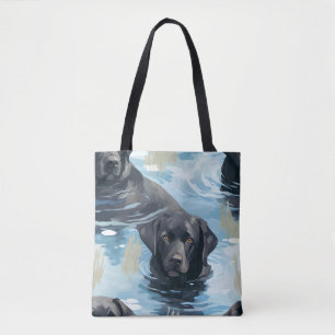 Zwart Labrador Zwem Patroon Tote Bag