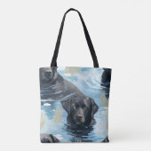 Zwart Labrador Zwem Patroon Tote Bag (Achterkant)