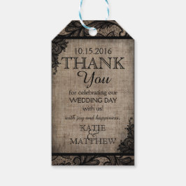 Zwart Lace Burlap Modern Gothic Dank je wel Label Cadeaulabel