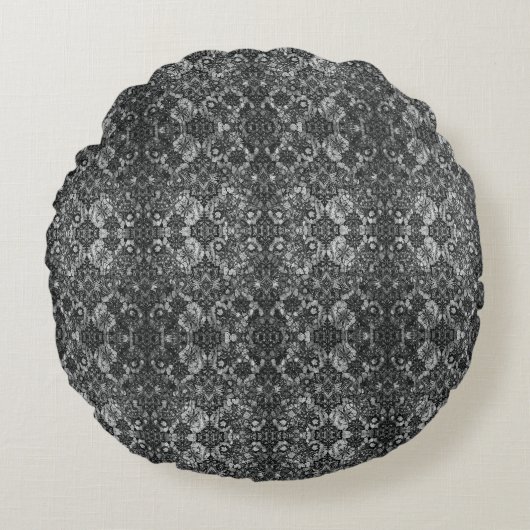 Zwart Lacework Artistry Round Rond Kussen (Voorkant)