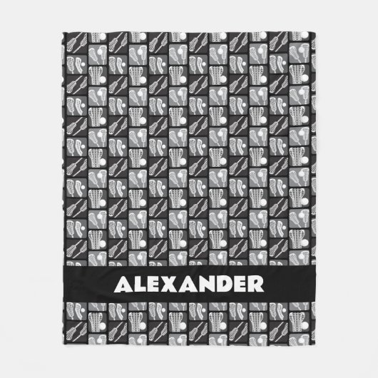 Zwart Lacrosse Blokken van Stokken en Ballen Fleece Deken (Voorkant)