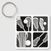Zwart Lacrosse Blokken van Stokken en Ballen Sleutelhanger (Voorkant)