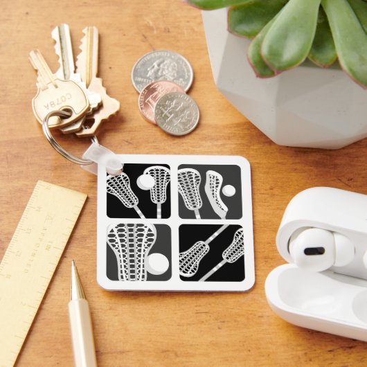 Zwart Lacrosse Blokken van Stokken en Ballen Sleutelhanger (Bureau)