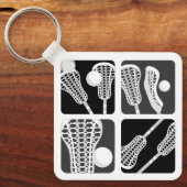 Zwart Lacrosse Blokken van Stokken en Ballen Sleutelhanger (Voorkant)