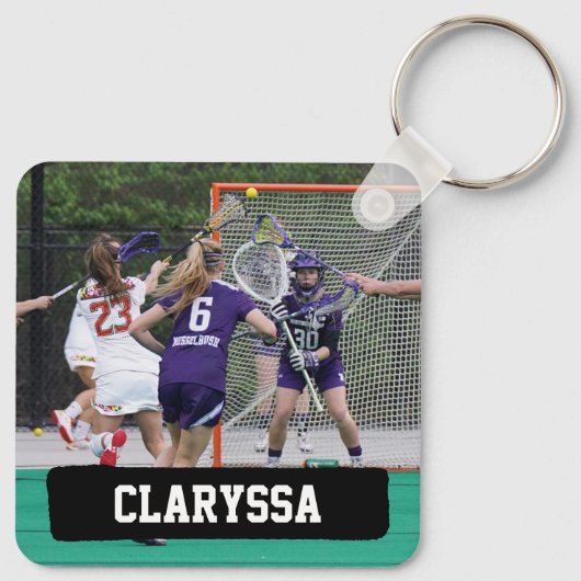 Zwart Lacrosse Blokken van Stokken en Ballen Sleutelhanger (Achterkant)