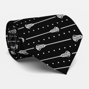 Zwart Lacrosse Wit Sticks & Dotted Lines Patroon Stropdas
