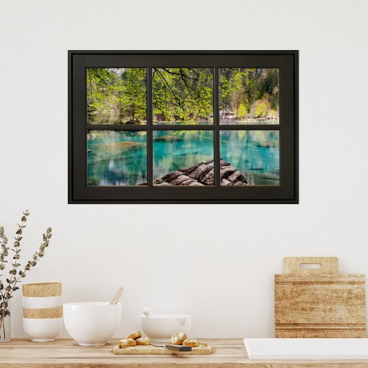 Zwart lageenhok; illusie raam poster (Keuken)