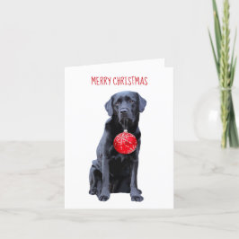 Zwart lak Kerst-wit - Labrador Puppy Cute Dog Feestdagen Kaart