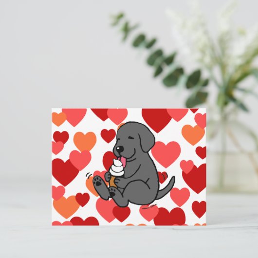 Zwart lak met ijskap met hart briefkaart (Staand voorkant)