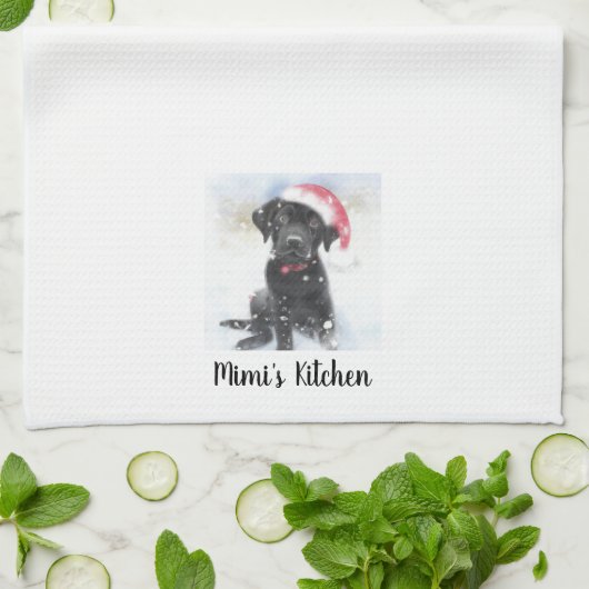 Zwart lak met kerstkaart, aangepaste tekst theedoek (Gevouwen)